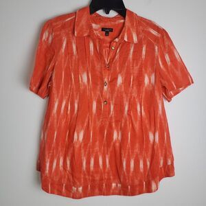 Talbots Red and White Pleated Lightweight Henley Shirt - Size Small